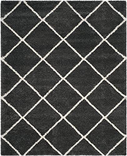 Image of Trellis Design Microfiber Hand Woven Shaggy Carpet Collection with 2 inch Pile Height Carpet for Living Room Size 11x11 feet Square coular Dgrey /Ivory