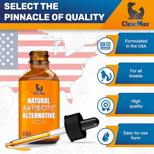 Cat Antibiotic to Help with Cough & Allergies – ​​Antibiotics for Cats to Aid with UTIs and Digestive Moments – HIPS & Joints Support – Attractive Chicken Taste – 2 Oz Bottle