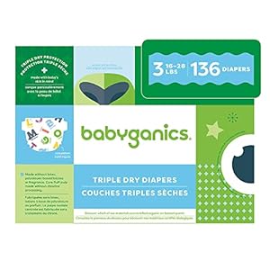 Babyganics Size 3, 136 count, Absorbent, Breathable, Triple Dry Protection Diapers