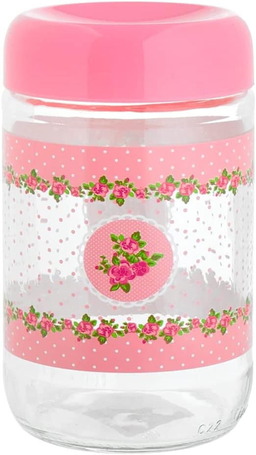 Home Decorative Jar with Plastic Cap, Glass, Pink, 0.66 Lt, Medium