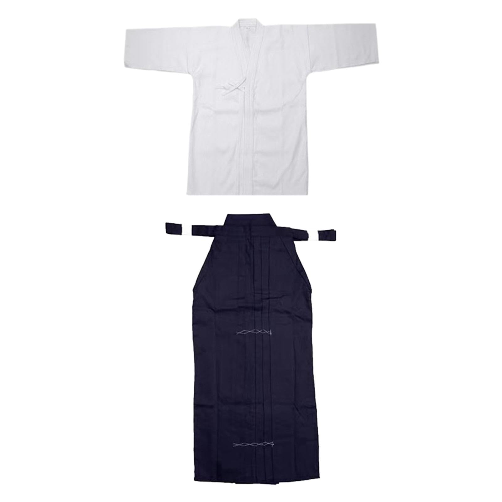 Kendo Hakama Set Completo Abbigliamento Arti Marziali Abito Samurai Aikido Kimono Tradizionale Poliestere per Allenamento- Bianco e blu
