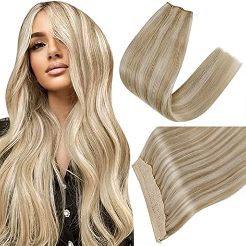 Easyouth Wire Hair Extensions Remy Hair Blonde Wire Extensions 18 Inch 80g Invisible Hair Extensions Wire Human Hair Blonde Highlight Cover