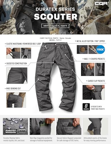 cqr men39s tactical pants water resistant ripstop cargo pants lightweight edc work hiking pants outdoor apparel