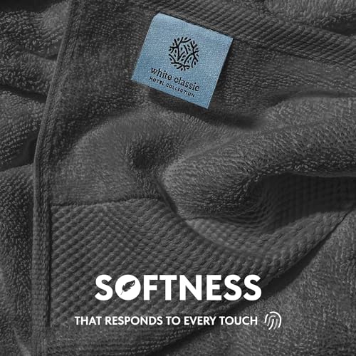 Image of White Classic Luxury Charcoal Hand Towels - Soft 100% Turkish Cotton | Highly Absorbent Hotel spa Bathroom Towel Collection | 16x30 Inch | Set of 6