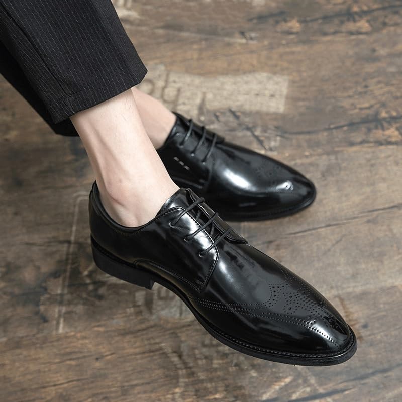 Leather Business Men Dress Shoes Retro Bright Upper Designer Oxford Shoes Lace-up Pointed Toe Shoes British Style Brogue Leather Shoes3