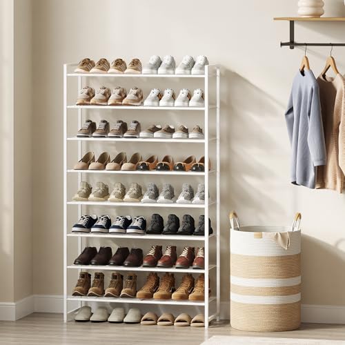Image of Nunsino Shoe Rack for Closet, Metal Shoe Organizer, 8 Tier Garage Shoe Rack Max Holds 40 Pairs,Shoe Storage Shelf,Entryway, White