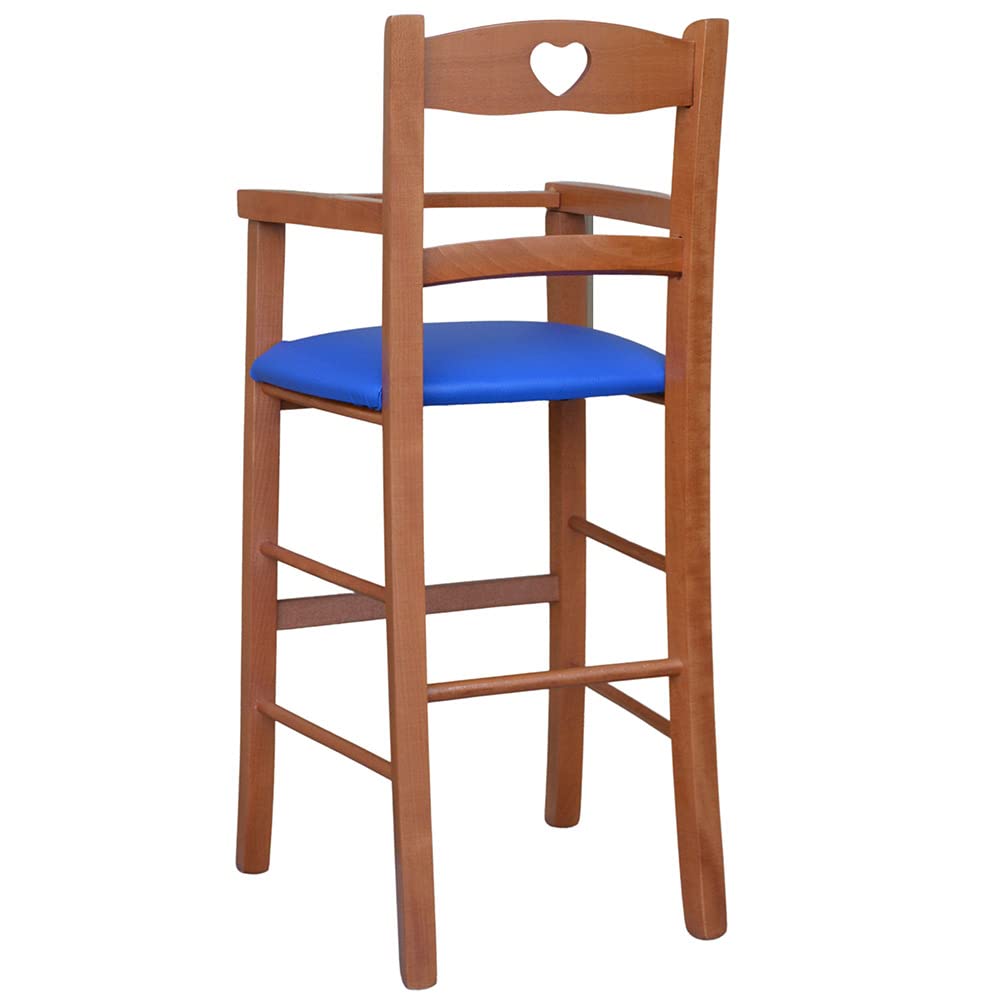 okaffarefatto zimbardi costanza Seggiolone in legno ciliegio con seduta imbottita in similpelle blu