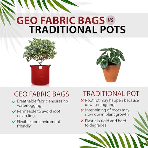 Image of Geo Fabric Grow Bags 21X21 Inch (Pack of 2) | 400 GSM UV-Protected Vegetable Plant Bag | Grow Bags for Terrace Gardening Maroon | Heavy Duty Plant Grow Bag