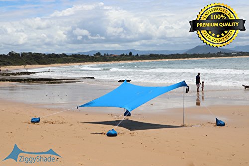 ZiggyShade Family Beach Sunshade. Lightweight Pop Up Tent Sun Shelter with Sandbag Anchors, 4 Pegs. UPF50+ Portable Outdoor Canopy. 7.2x8 FT, 2 Poles - Thumbnail 3