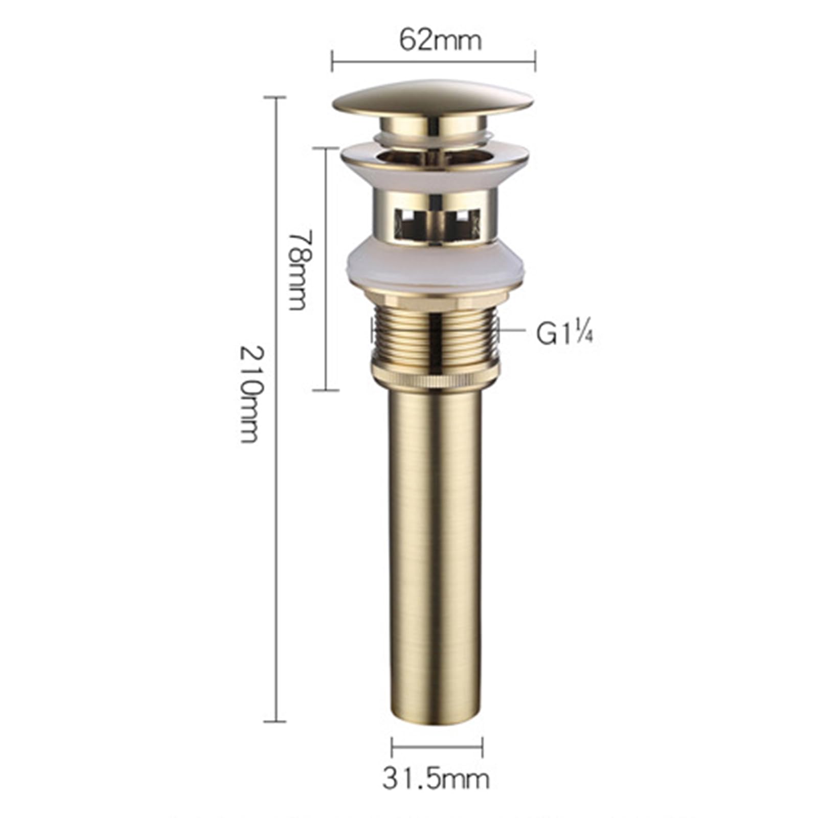 VáLvula Para Lavabo Clic Clac Válvula Tapon Pop Up Lavabo Pop Up Universal Desague Lavabo Válvula De Drenaje De Rebote De Cobre,Oro Cepillado B,Sin Agujero De Desbordamiento