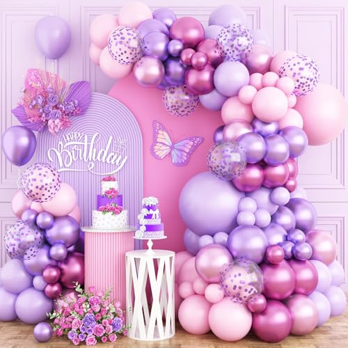 Pink and Purple Balloon Arch Kit, Pink Purple Balloon Garland with Confetti