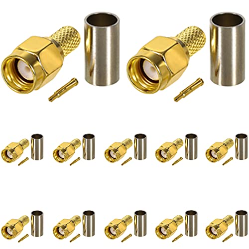 Greluma 12 Piezas Conector SMA Conector de RF chapado en oro de crimpado macho para cables coaxiales RG58 RG303 RG141 RG142 RG400 LMR195