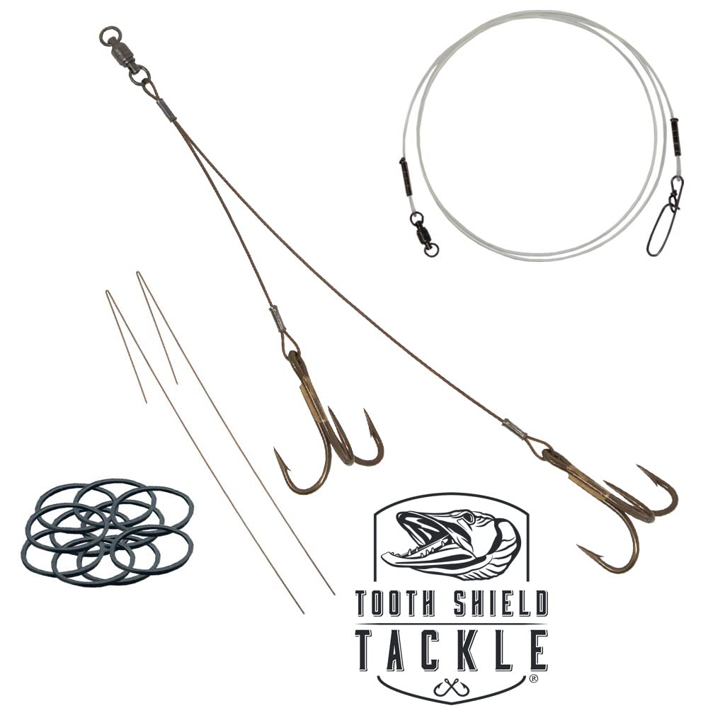 Tooth Shield Tackle Musky Quick Strike Sucker Rig 175 lb. Muskie Pike Sucker Harness Musky Bait Lures Terminal Tackle (Bronze Hooks)