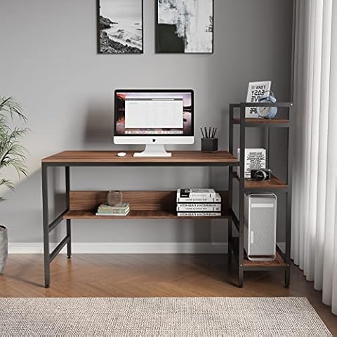 Dripex Holz Schreibtisch Computertisch 136cm PC-Tisch Bürotisch Officetisch Stabile Konstruktion Tisch Cover