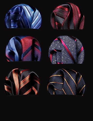 Image of Barry.Wang 6 PCS Men Ties Set Silk Business Fashion Woven Necktie Handkerchief Cufflinks Paisley Stripe Wedding Party
