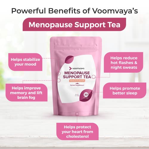 Voomvaya Menopause Support Tea - Red Clover Tea - Natural Hormone Balance For Women With Red Clover & Black Cohosh - Alleviates Hot Flashes, Night Sweats, Mood Swings - Peach Flavor - 30 Teabags #TOP3