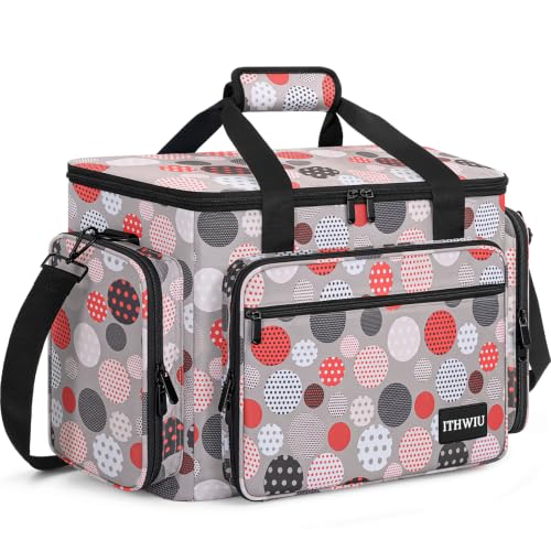Image of Sewing Machine Carrying Case with Multiple Storage Pockets Large Capacity, Universal Tote Storage Bag Compatible with Most Standard Singer, Brother, Janome, Colorful Dots