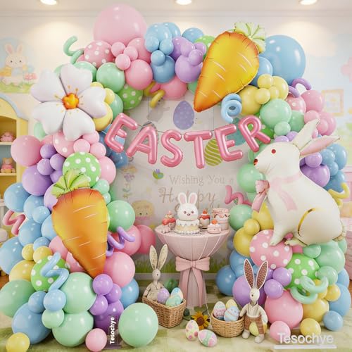 Décorations de fête de Pâques complètes avec arche de ballons sans stress pour le printemps