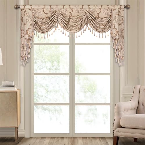 Cenefa de cascada jacquard caqui claro de 79 pulgadas para cortinas de salón navideño 2
