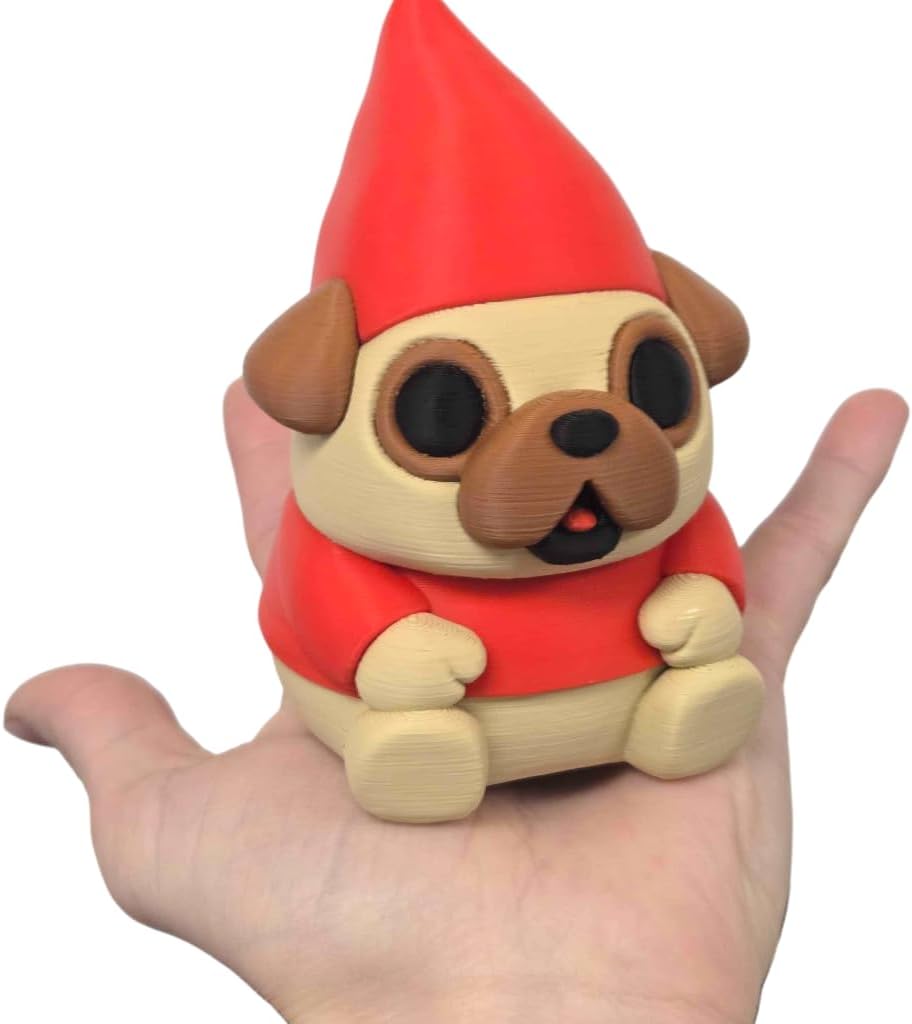 Pug Gnome Collectible Figurine - Detailed Dog Character Desk Decor for Unique Shelf Display - 3D Printed in Canada image 3