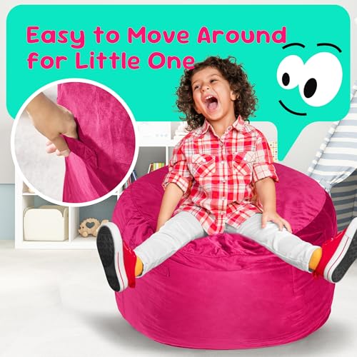 Image of Hobestluk Medium Bean Bag Chairs 2.5FT BeanBag Reading Chair Velvet Fabric | Memory Foam,Washable Cover,Storage Pocket,Handle,Cozy Bean Bag Bedroom Reading Nook Decorative Style Cozy Seat | Pink 2.5FT