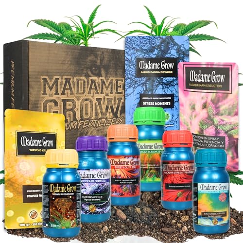 MADAME GROW Fertilizante 420 Plantas Verdes - Fertilizante para plantas verdes - Fertilizante líquido para plantas - Fertilizante universal para el crecimiento(KIT PREMIUM 9 6x250ml +30g + 50g + 100g)