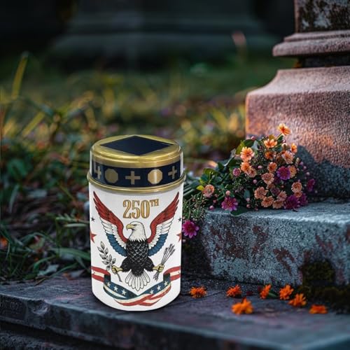 Image of Poceacles America 250th Anniversary Decor Eagle 250th Print Outdoor Solar Powered Cemetery Lights Grave Outdoor Stake Lights Garden Solar Lantern Flameless Candles Garden Decoration, 4 Piece