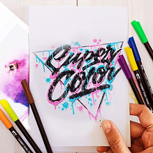 Tanmit Dual Tip Brush Pen Art Markers, Fine Point Markers & Calligraphy Brush Pens for Journaling, Sketching, Hand Lettering, Coloring Books, Art Suppliers (18 Colors)