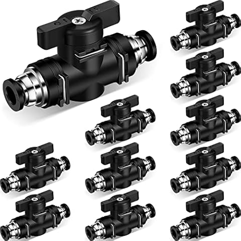 10 Pieces Pneumatic Ball Valve Push to Connect Fittings Ball Valve Air Flow PVC Control Valve Air Fittings Straight Quick Connect Union Air Quick Connect Air Hose Fittings (10, 1/4" x 1/4" OD) Cover