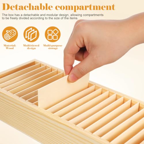 Caja de almacenamiento de tarjetas y soporte de madera para oficina y hogar 4