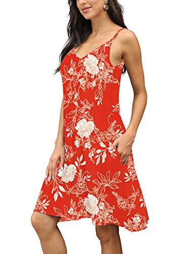 Image of Women's Summer Spaghetti Strap Casual Swing Tank Beach Cover Up Dress with Pockets