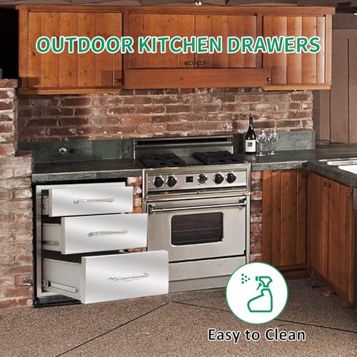 Image of Outdoor Kitchen Drawers 20 inch W x 27 inch H x 23 inch D Stainless Steel Triple Drawers with Ergonomic Handle for BBQ Island, Patio Grill Station & Outdoor Kitchen Cabinets
