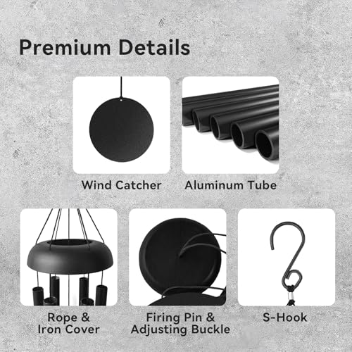 WindChimes Outdoors, 32 Inches Deep Tone Metal WindChimes with 6 Thickened Aluminum Tubes, Wind Chimes for Outside, Memorial Wind Chimes Best Gift for Mom Grandma Women, Black - Image 5
