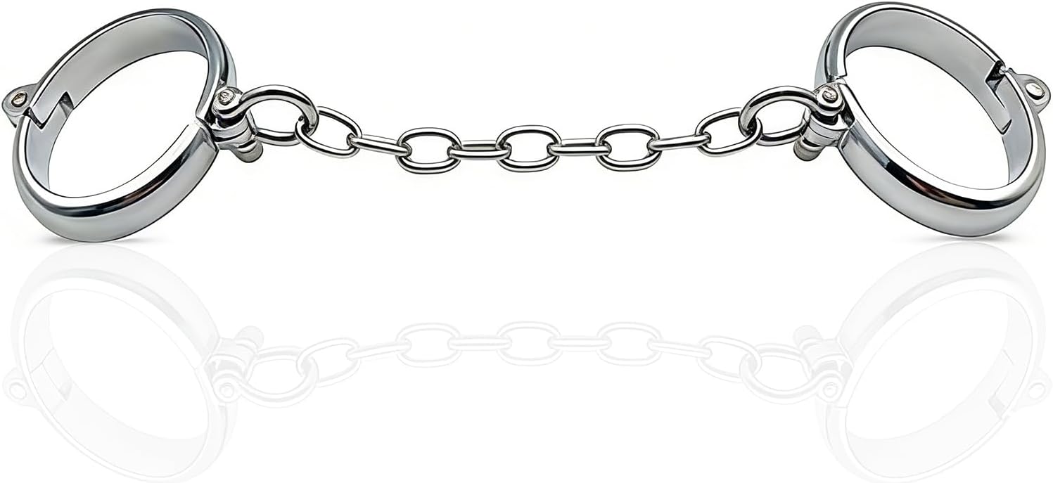 Metal Bondage Cuffs BDSM Ankle Cuffs Ankle and Wrist Restraints Stainless Steel BDSM Handcuffs with Chain Bondage Gear Metal Restrains Flirting Tools Bondage Straps for Men Ankle Foot Feet Sex Toy