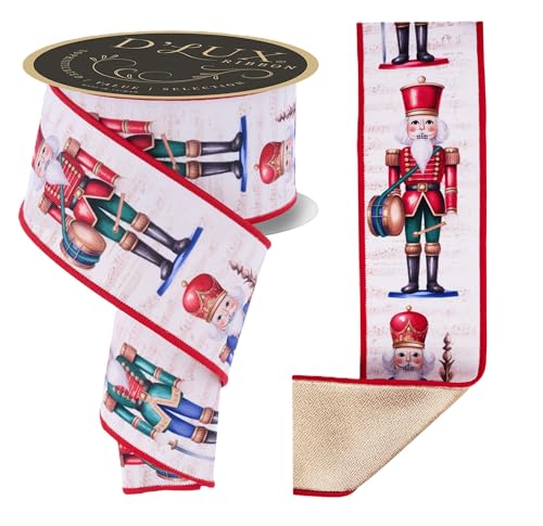 DLux 2.5 Fused Nutcracker Wired Christmas Ribbon Two-Sided - Ivory Gold