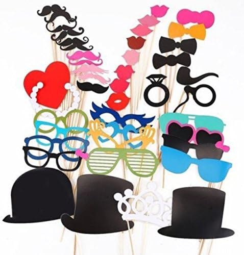 Lanfeld Mustache Party Costume Photo Colorful Props Glasses Mustache Lips Hat Pipe Bow Tie on a Stick for Fun Wedding or Party Photography Photo Booth Party Christmas Birthday Favor Props Accessories --44pcs Colorful Props