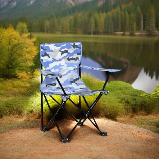 Emily Rose Kids Folding Beach Camp Chair with Safety Lock - Camping Travel Chair for Boys Girls Toddlers Ages 2-7 with Cup Holder & Carry Case (Blue Camo) Indoor Outdoor Lightweight USA Brand - Image 2