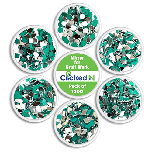 Clickedin Glass Mirror for Craft Work(Pack of 1200 Mirrors),Lippan Art Materials Kit Mirrors,Decorative Small Pieces for DIY Crafts Works,Round,Diamond,Square,Triangular,Framed,Clear,Wall Mount