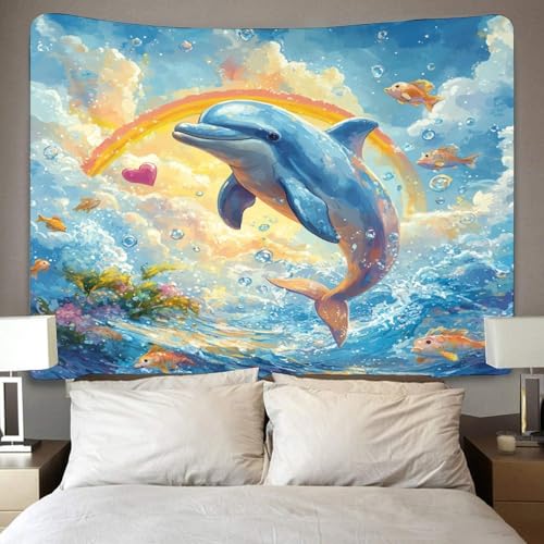 Couverture murale 3D dauphin 180x230 cm en polyester doux pour salon - 4