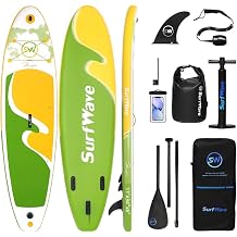 Inflatable Stand Up Paddle Board with SUP Accessories, 11x34 x6 Surf Board with Stable Wide Deck and 3PCS Adjustable Paddle for Adults, Kids, Beginners