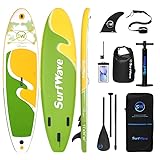 Inflatable Stand Up Paddle Board 11'x34 x6-Premium SUP Board with Paddle, Pump, Leash & Backpack - Lightweight&Stable Paddleboard for Adults&Kids - All-Accessories Included (Light Green Multi)