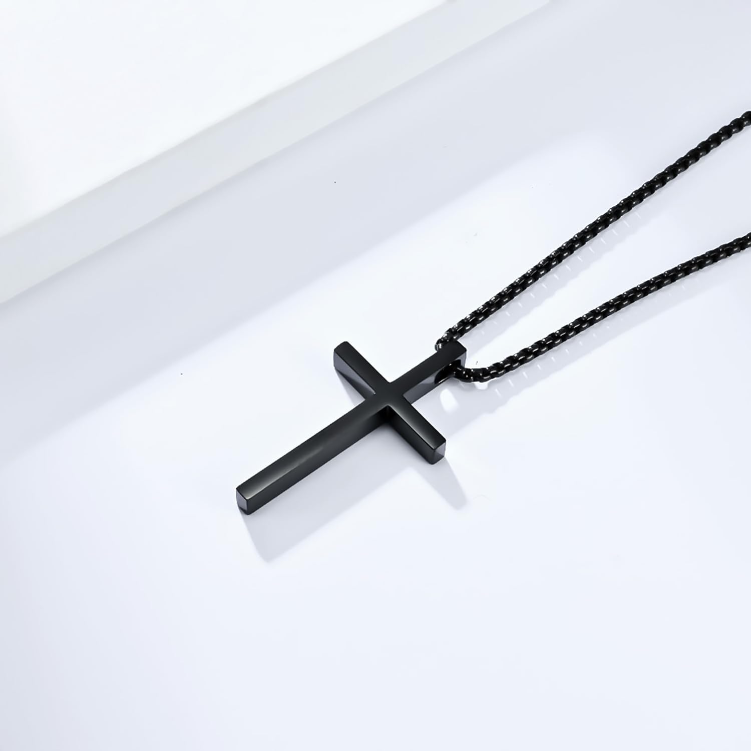 Cross Necklace for Men,Stainless Steel Black Silver Jesus Christ Crucifix Pendant Necklaces Jewelry，60cm Rolo Chain - Image 5