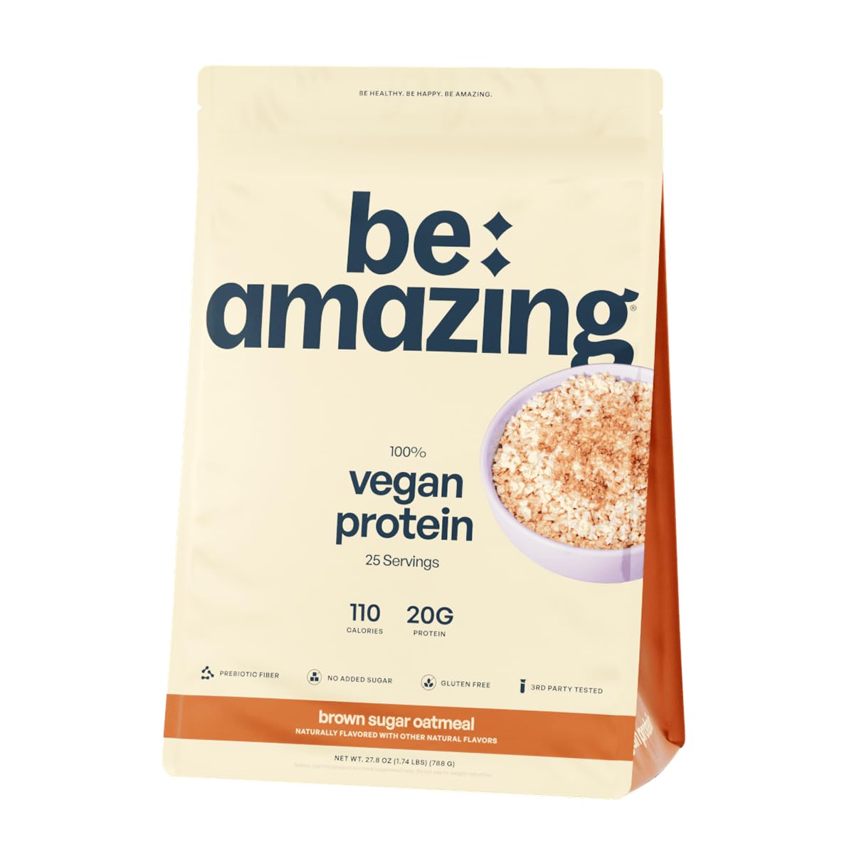 BE AMAZING Vegan Protein Powder, Brown Sugar Oatmeal, 20g Plant Based Protein with Prebiotic Fiber, Low Carb, Dairy and Gluten Free Shake Mix, No Added Sugar, 29.3 oz, 25 Servings