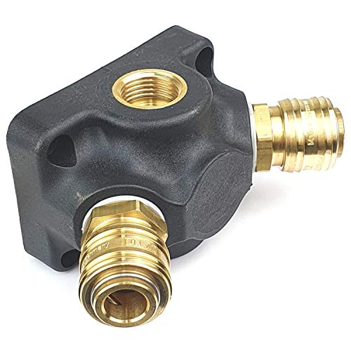 Druckluftverteiler Wanddose Druckluftweiche aus Kunststoff mit 1x G 1/2 Eingangsgewinde 2 x 1/2 Abgangsgewinde und 2 x Kupplungsdosen NW 7 2 Messing Luftweiche