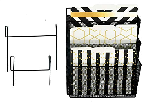 Blu Monaco Office Cubicle Accessories Black Wire Mesh Hanging File Organizer - Partition Wall, Over the Door, or Wall Mount - includes 2 Hooks 1 for Door and 1 for Cubicle, and Screws for Wall Mount