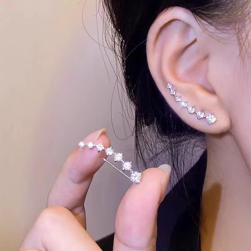 2PCS Silver Crystal Ear Cuff Earrings,Ear Cuff Earrings for women, Non-Piercing & Hypoallergenic, Trendy Alloy French Style, Elegant Minimalistic Hoop Design with Sparkling Stones