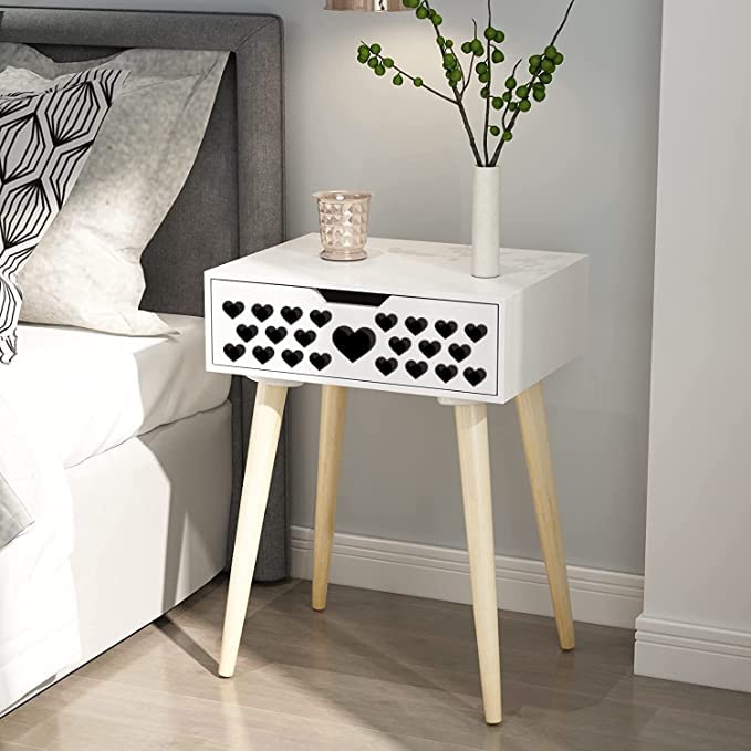 Dime Arts Shoppee Nightstand, End Side Table with Drawer and Solid Wood