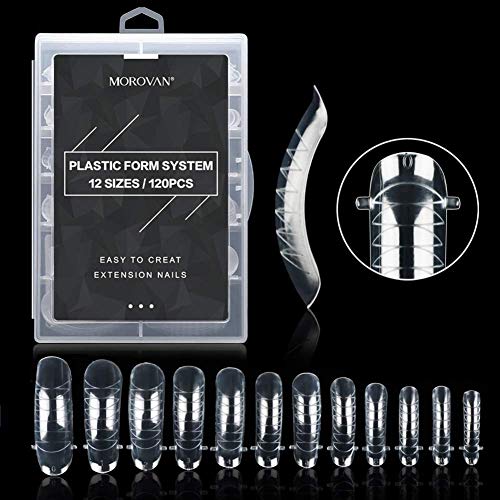 Morovan Poly Gel Nail Dual Forms 120pcs /case, 12 Sizes with Scale for Poly Nail Extension Gel UV Gel Clear Nail Mold Dual Nail Forms