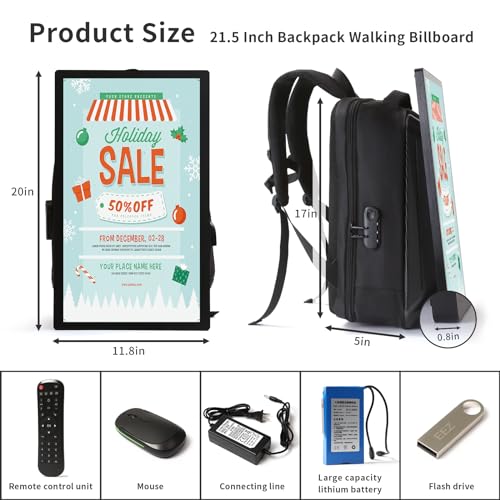 EEZ Mochila digital de 54.6 cm, mochila LCD para reprodutor de publicidade de vídeo 1920 x 1080 com