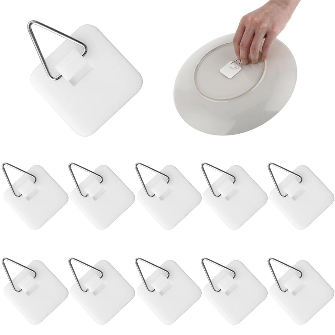 JEYORZY 10 pcs Adesivo Appendi Quadro, Appendi Piatti da Parete Adesivi, Ganci Adesivi per Quadri Muro, Appendere Quadri Senza Chiodi per Foto, per Immagini, Puzzle, Immagini su Tela, Poster(quadrato)